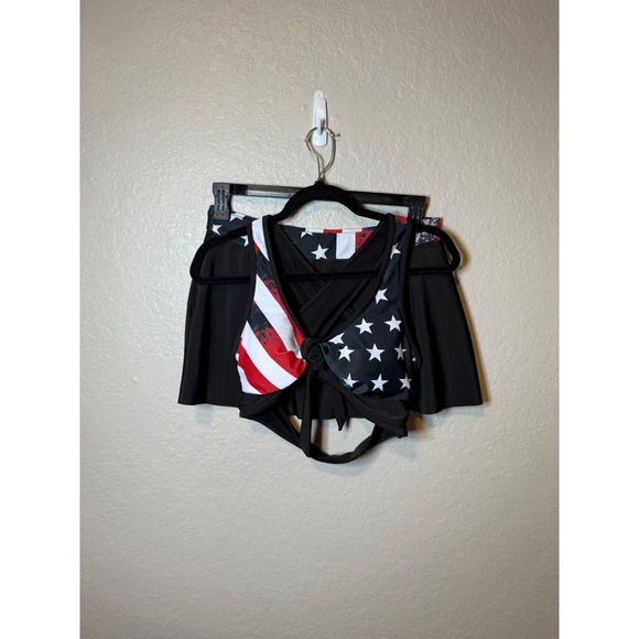 American Flag 2 Piece Swimsuit Skirt Set Womens Patriotic Stars & Stripes Sz L - Picture 1 of 8